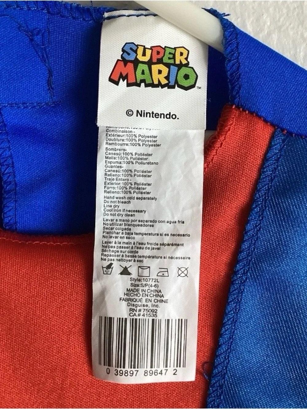 Nintendo Super Mario Blue & Red Kids Costume with Yellow Buttons